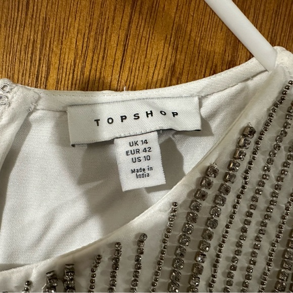 Topshop embellished diamante fringe detail mini dress in white size us 10 uk 14 - Picture 9 of 9